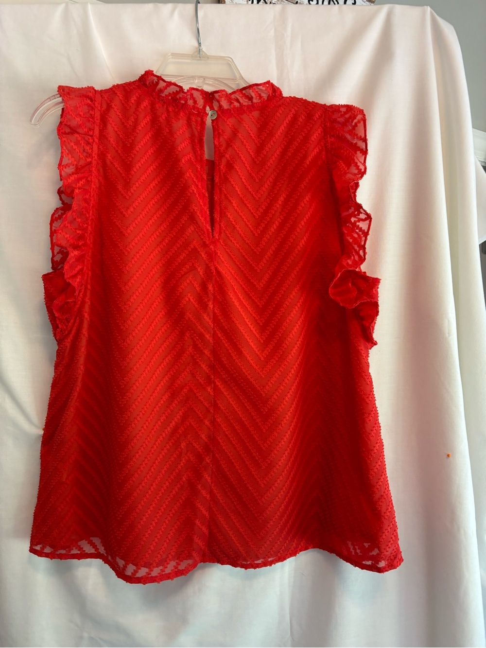 Sleeveless orangey Red Ruffled Lace Women's Top - Picture 2 of 5
